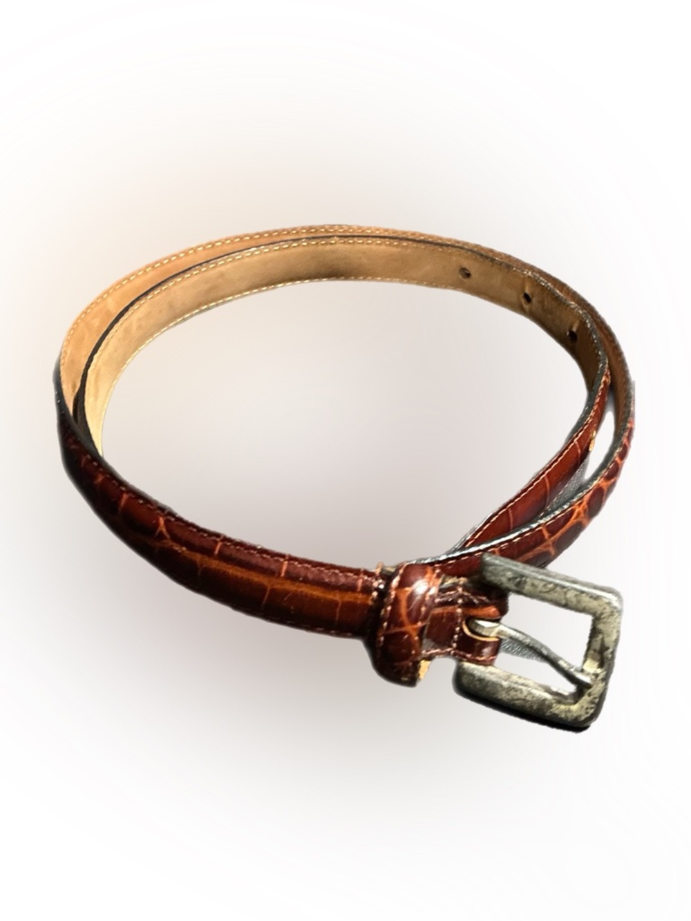 Vintage Harken Leather Belt Brown  Alligator/Croc Embossed Leather Large 34/36